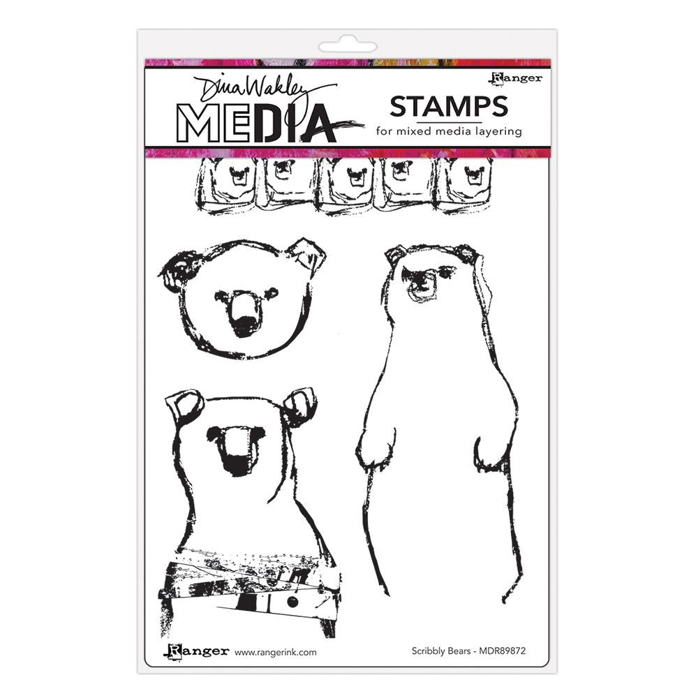 Dina Wakley Media - Rubber stamp Scribbly Bears   (MDR89872)