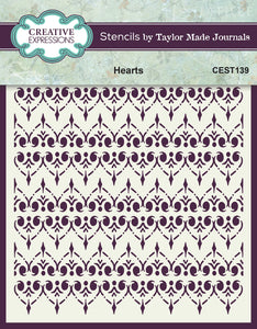 Creative Expressions Taylor Made Journal Hearts 6x6 Stencil (CEST139)