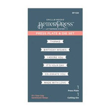 Load image into Gallery viewer, Spellbinders Paper Arts BetterPress Letterpress System Press Plate & Die Set It's Your Day Sentiment Strips (BP-028)