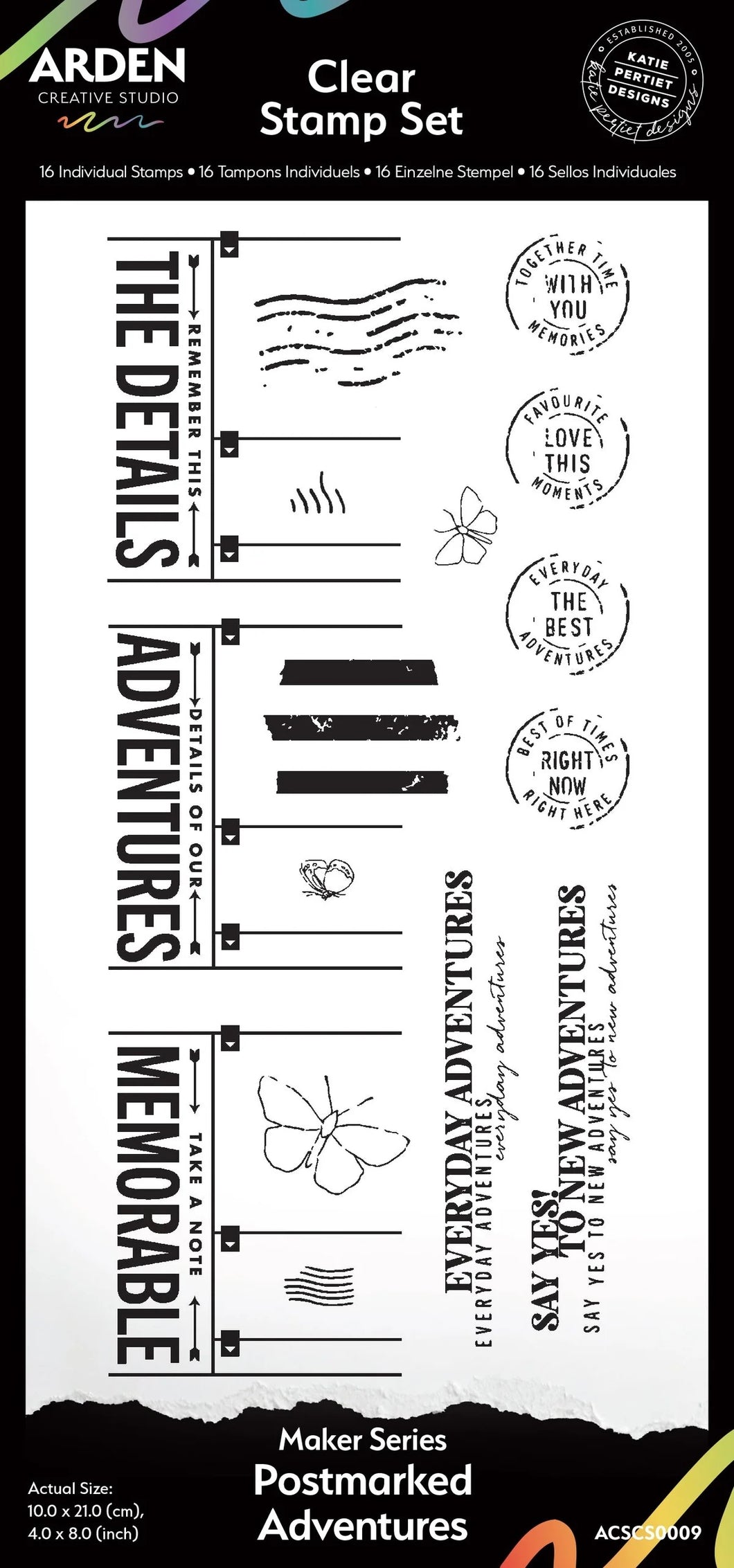 Arden Creative Studio Maker Series PostMarked Adventures 4 in x 8 in Clear Stamp Set (ACSCS0009)