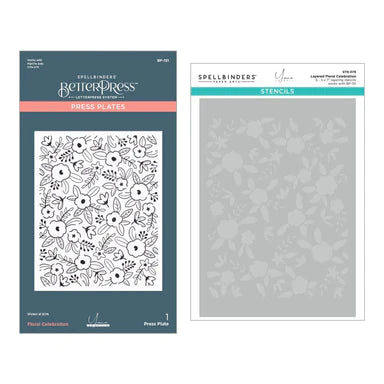 Spellbinders Paper Arts Floral Celebration BetterPress and Stencil Bundle (BD-0835)