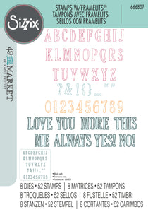 Sizzix by 49 and Market Clear Stamps 52PK w/8PK Framelits - Fine Line Alpha 01 (666807)