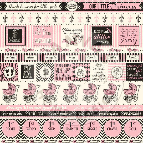 Canvas Corp. It's A Girl Stripe on Ivory 12x12 Scrapbook Paper (CCP2894)