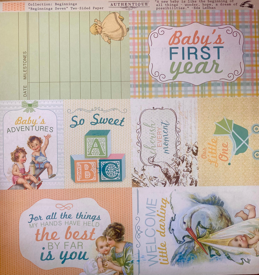 Authentique Beginnings Collection 12x12 Scrapbook Paper Beginnings Seven (BEG007)