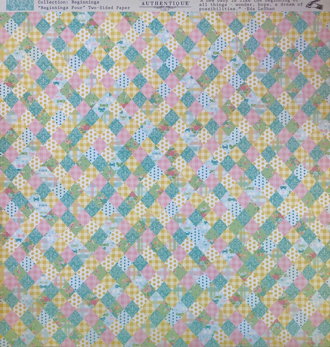 Authentique Beginnings Collection 12x12 Scrapbook Paper Beginnings Four (BEG004)