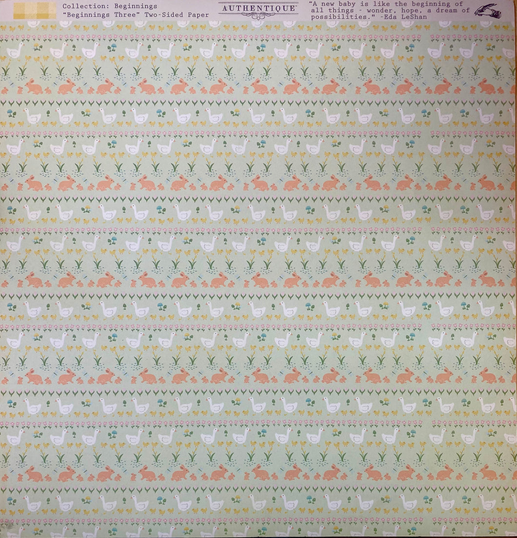 Authentique Beginnings Collection 12x12 Scrapbook Paper Beginnings Three (BEG003)