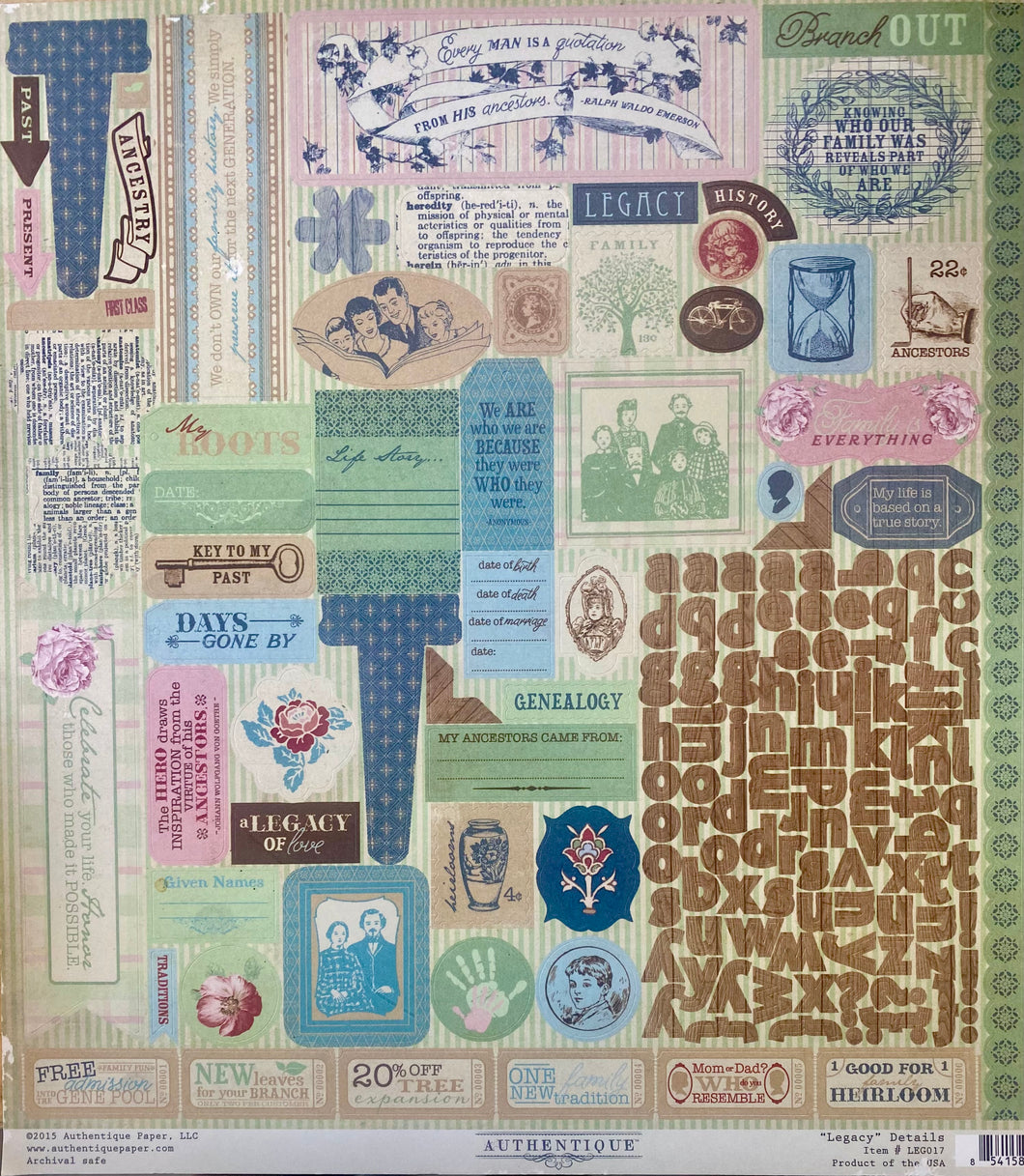 Authentique Legacy Collection 12x12 Scrapbook Paper Legacy Details (LEG017)