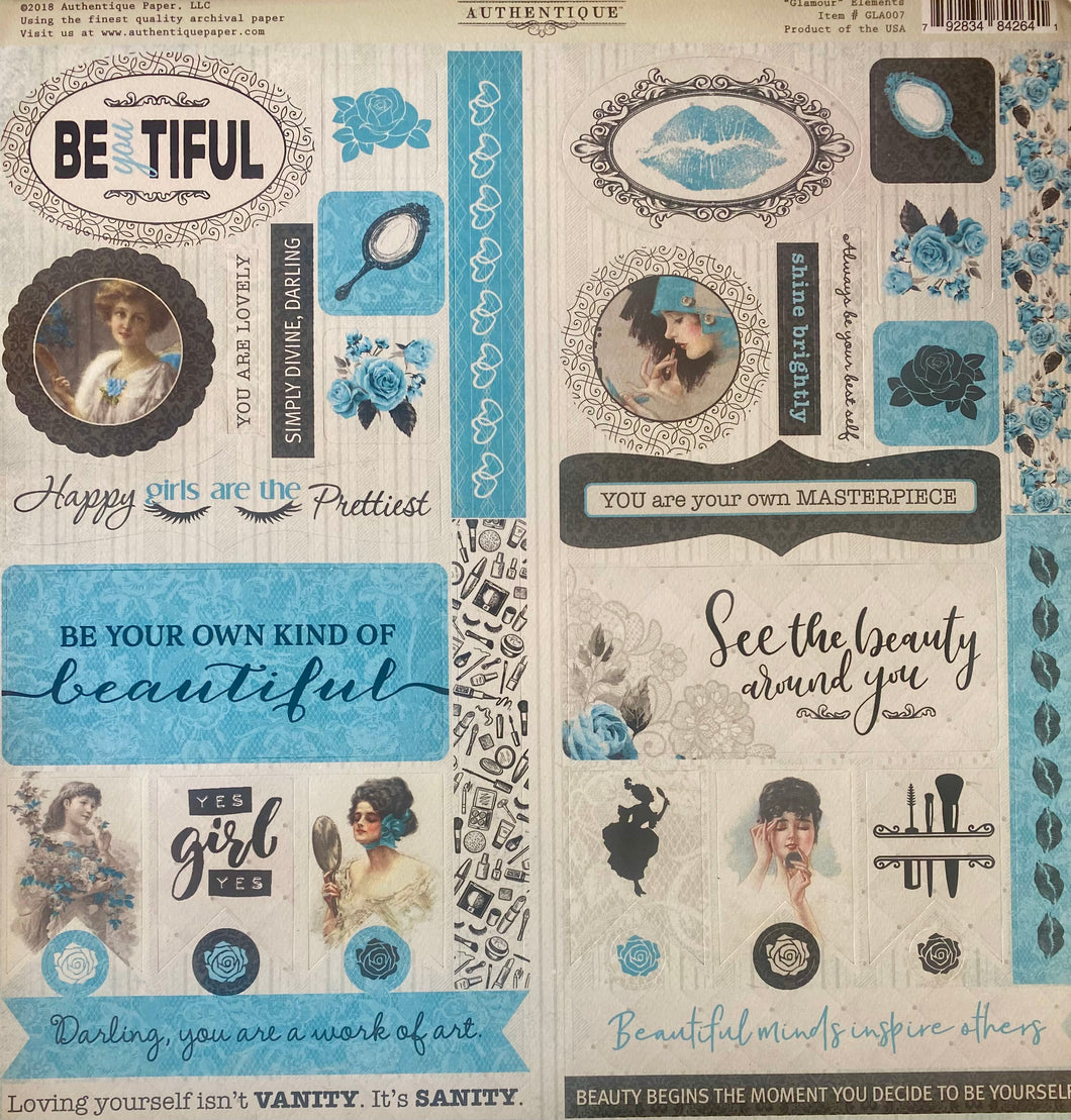 Authentique Glamour Collection 12x12 Scrapbook Paper Glamour Elements (GLA007)