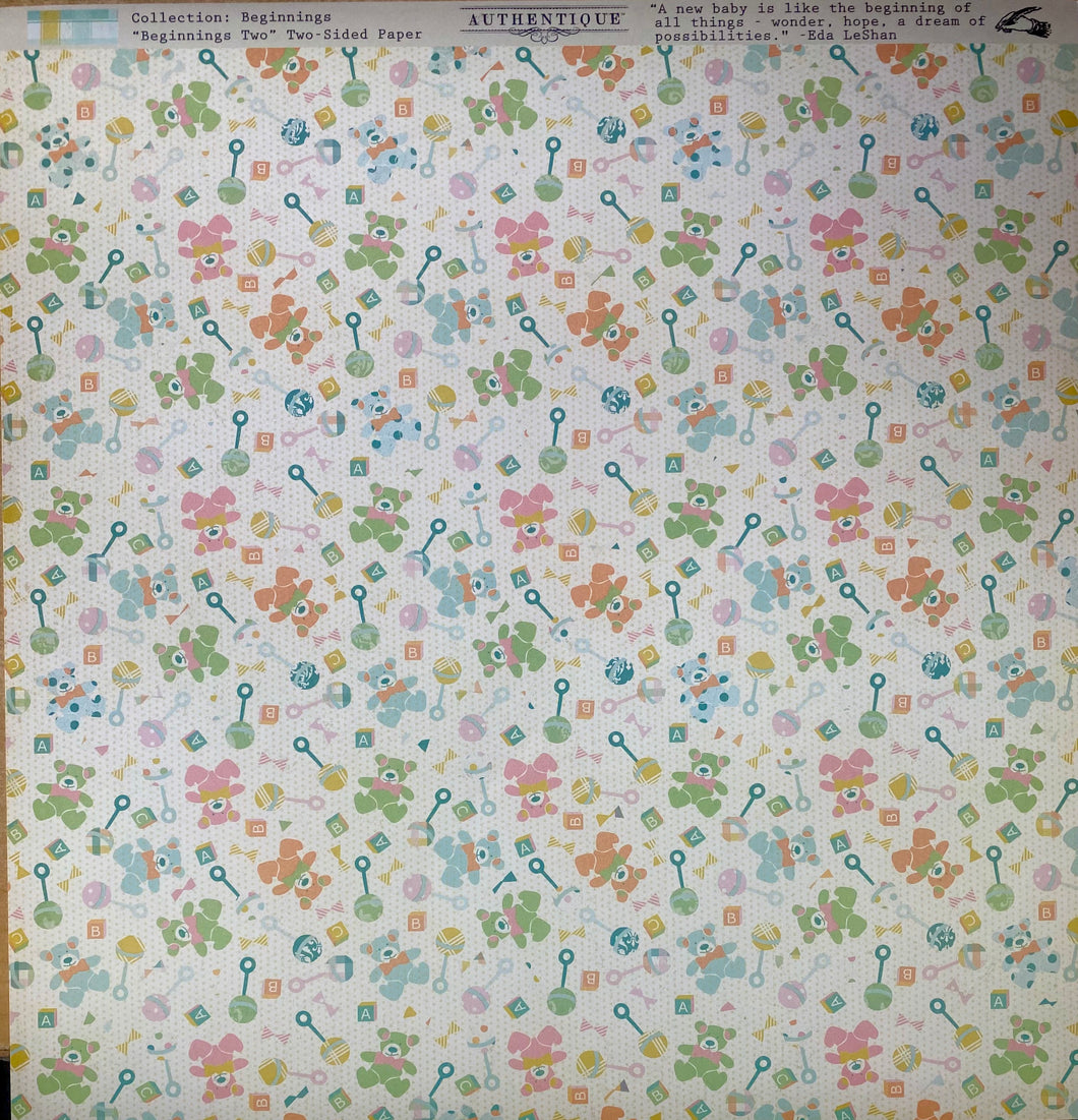 Authentique Beginnings Collection 12x12 Scrapbook Paper Beginnings Two (BEG002)