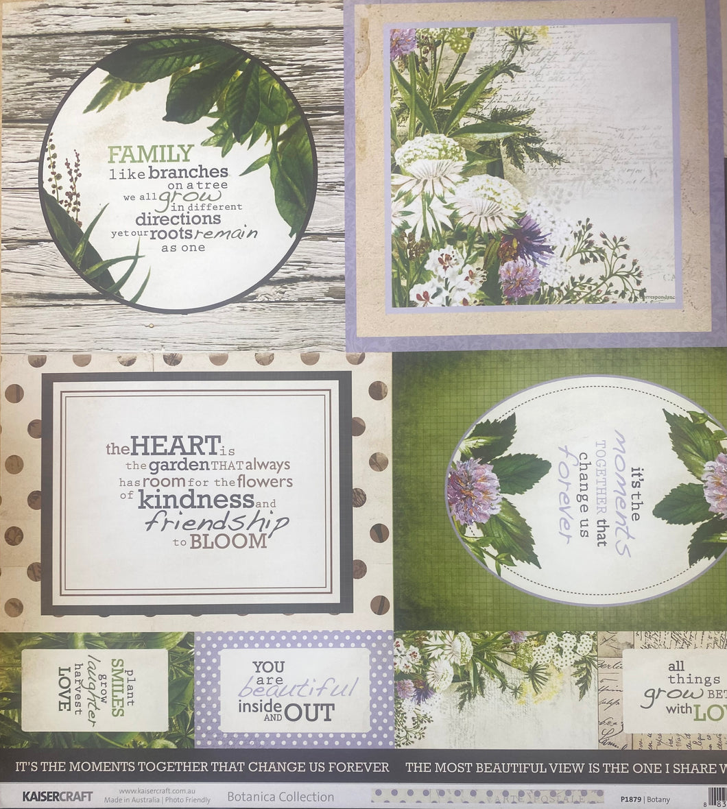 Kaisercraft Botanica Collection 12x12 Scrapbook Paper Botany (P1879)