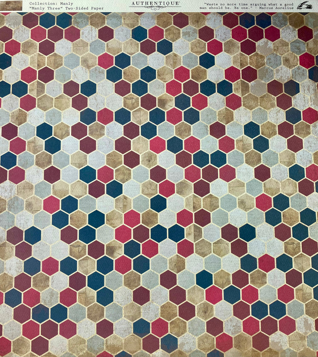 Authentique Manly Collection 12x12 Scrapbook Paper Manly Three (MAN003)