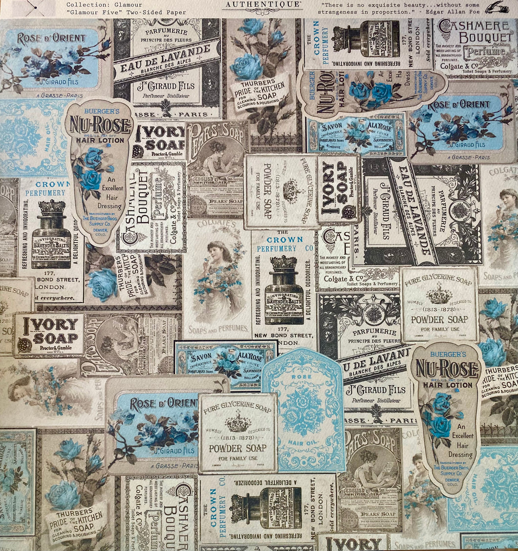 Authentique Glamour Collection 12x12 Scrapbook Paper Glamour Five (GLA005)