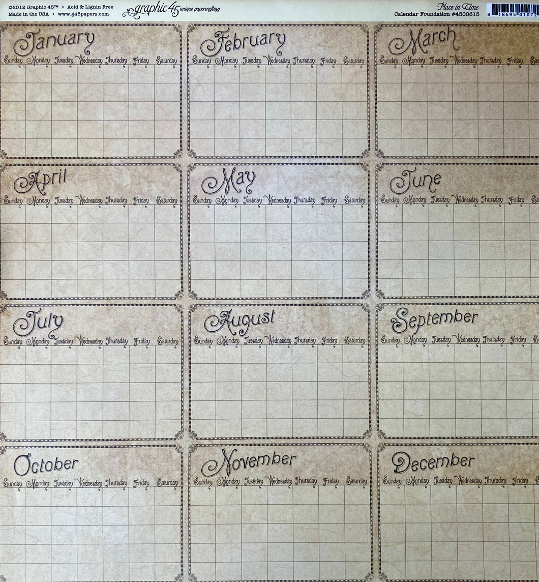 Graphic 45 12x12 Place in Time Collection Scrapbook Paper Calendar Foundation (4500615)