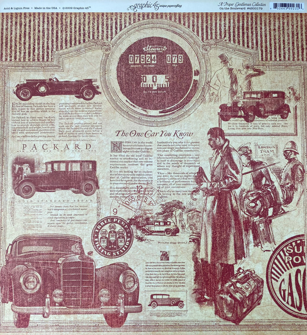 Graphic 45 12x12 A Proper Gentleman Collection Scrapbook Paper On the Boulevard (4500179)
