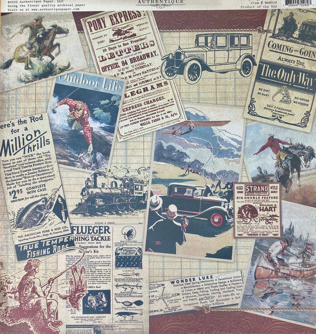 Authentique Manly Collection 12x12 Scrapbook Paper Manly Eight (MAN008)
