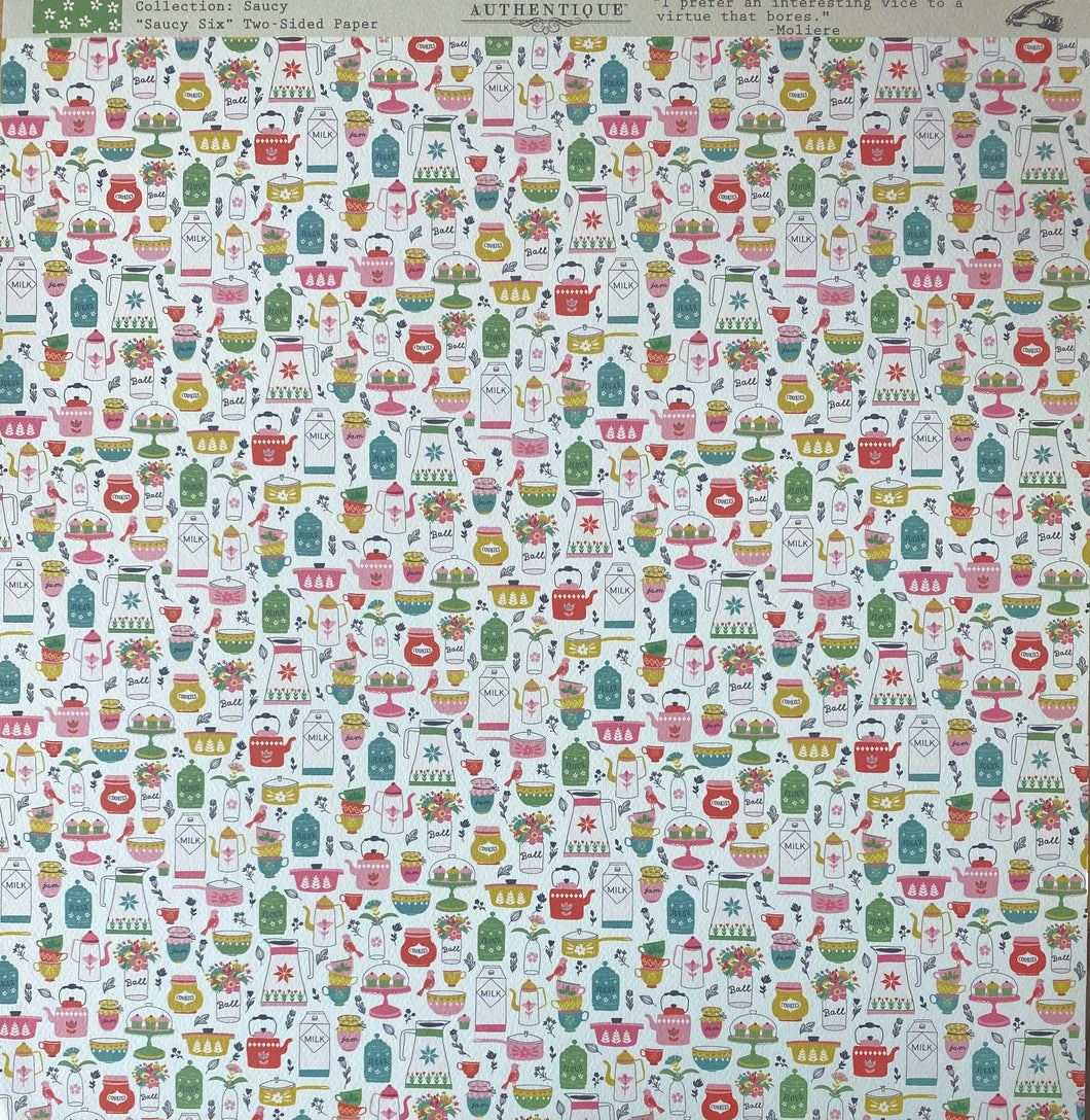 Authentique Saucy Collection 12x12 Scrapbook Paper Saucy Six (SAU006)
