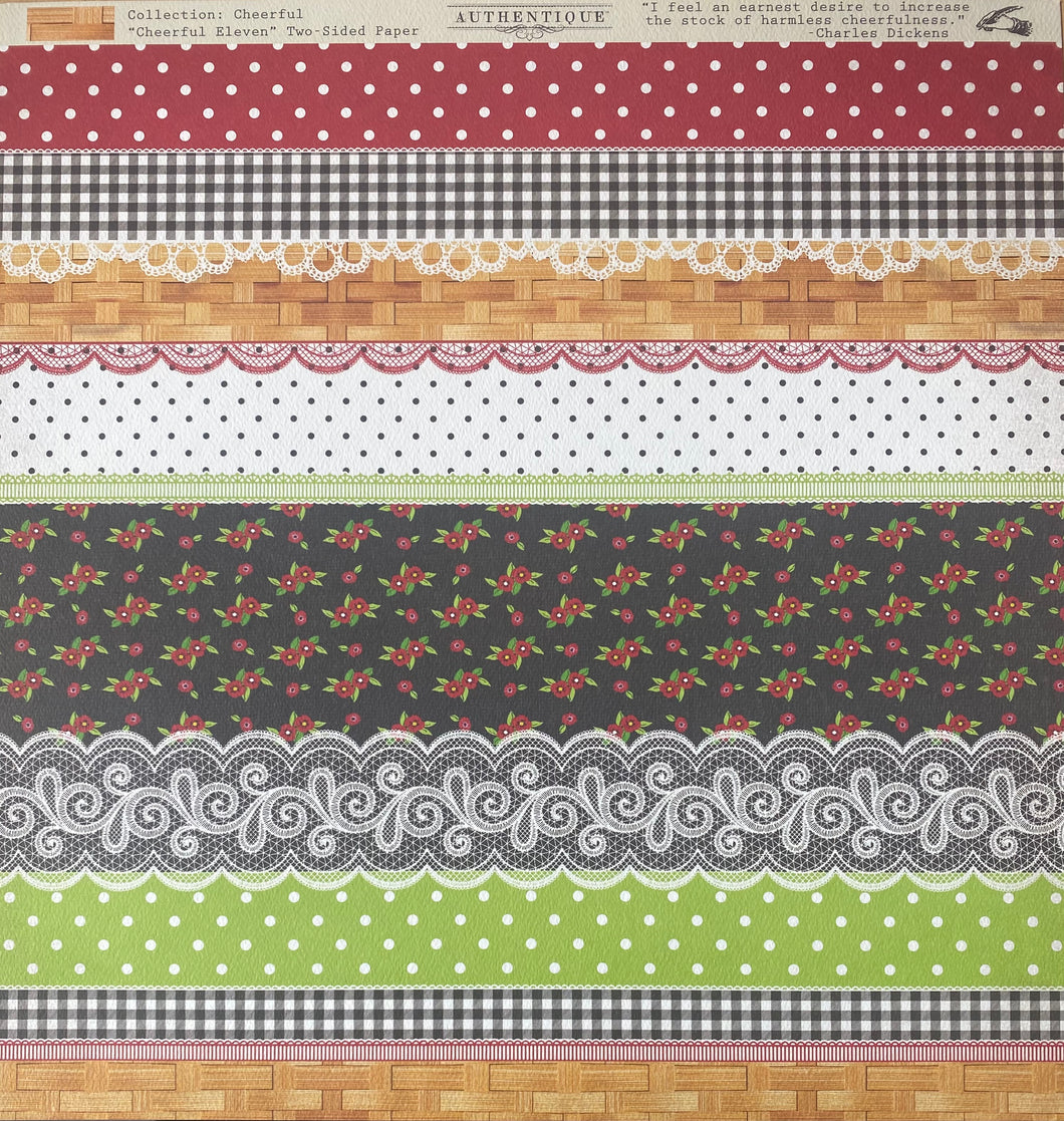Authentique Cheerful Collection 12x12 Scrapbook Paper Cheerful Eleven (CFL011)