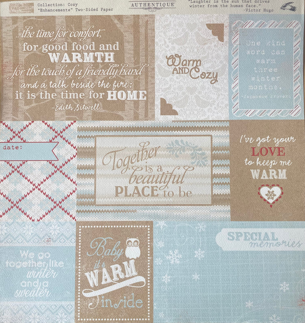 Authentique Cozy Collection 12x12 Scrapbook Paper Enhancements (COZ007)