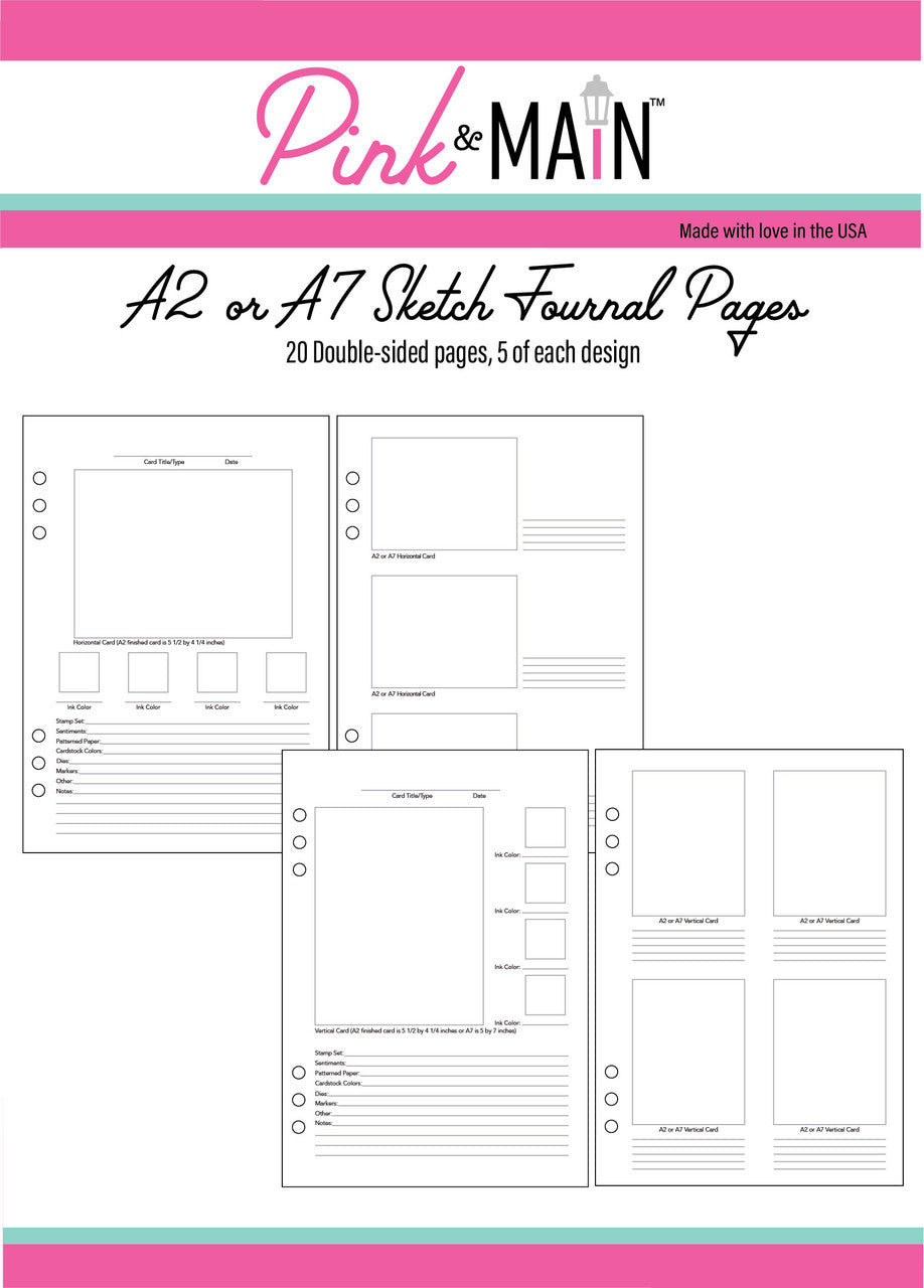 Pink & Main A5 6 Ring Planner Card Making A2 or A7 Sketch Journal Pages (PMP175)