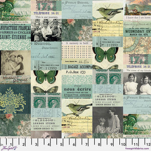 Tim Holtz Freespirit Fabric Teal Collage (PWTH270.Teal)