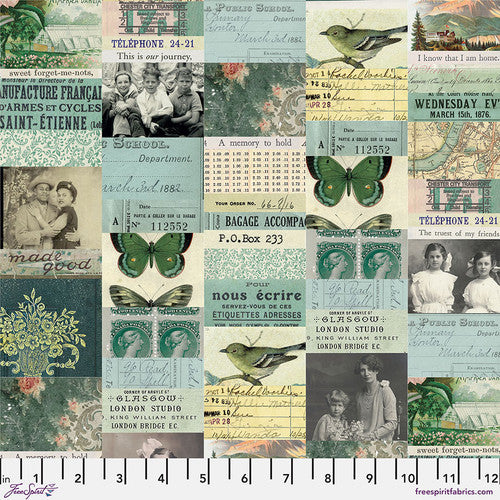 Tim Holtz Freespirit Fabric Teal Collage (PWTH270.Teal)
