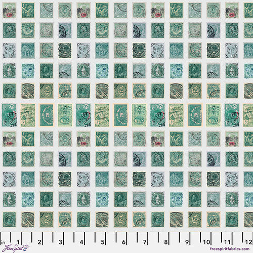 Tim Holtz Freespirit Fabric Teal Stamps (PWTH271.Teal)