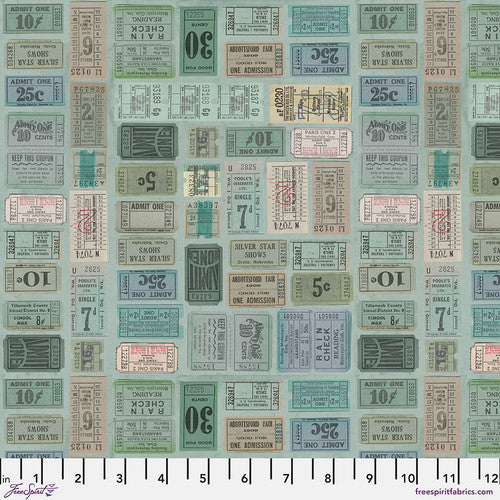 Tim Holtz Freespirit Fabric Teal Tickets (PWTH272.Teal)
