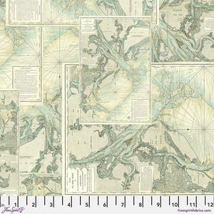 Tim Holtz Freespirit Fabric Teal Map (PWTH273.Teal)