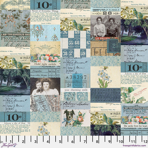 Tim Holtz Freespirit Fabric Collage Blue (PWTH280.Blue)