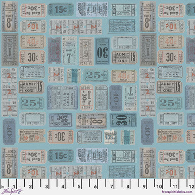 Tim Holtz Freespirit Fabric  Blue Tickets (PWTH282.Blue)