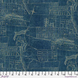 Tim Holtz Freespirit Fabric  Blue Map (PWTH283.Blue)