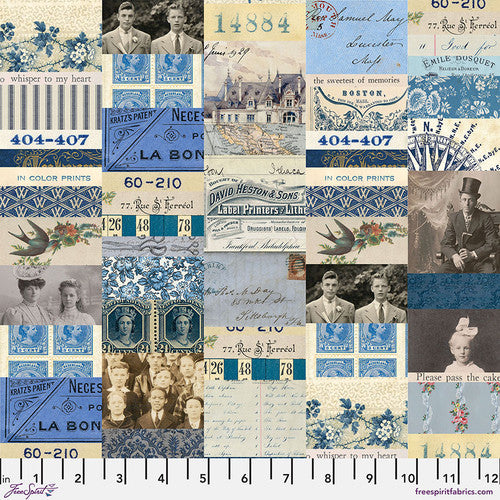 Tim Holtz Freespirit Fabric Indigo Collage (PWTH290.Indigo)