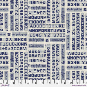 Tim Holtz Freespirit Fabric Indigo Typography (PWTH295.Indigo)