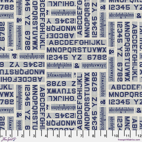 Tim Holtz Freespirit Fabric Indigo Typography (PWTH295.Indigo)