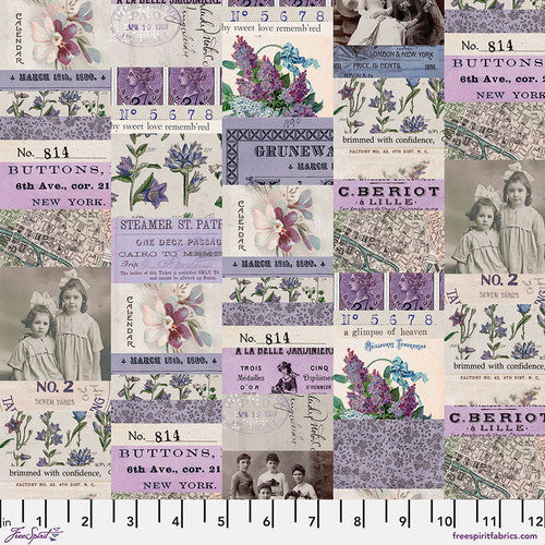 Tim Holtz Freespirit Fabric Purple Collage (PWTH300.Purple)