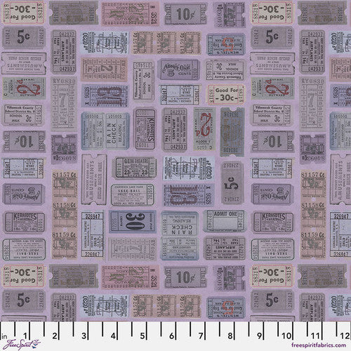 Tim Holtz Freespirit Fabric Purple Tickets (PWTH302.Purple)