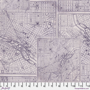 Tim Holtz Freespirit Fabric Purple Map (PWTH303.Purple)