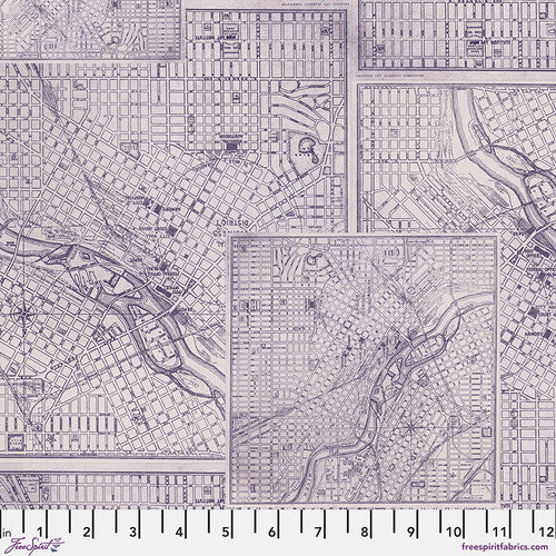 Tim Holtz Freespirit Fabric Purple Map (PWTH303.Purple)