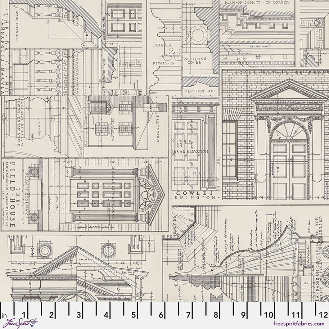 Tim Holtz Freespirit Fabric Charcoal Schematics  (PWTH317.CHARCOAL)