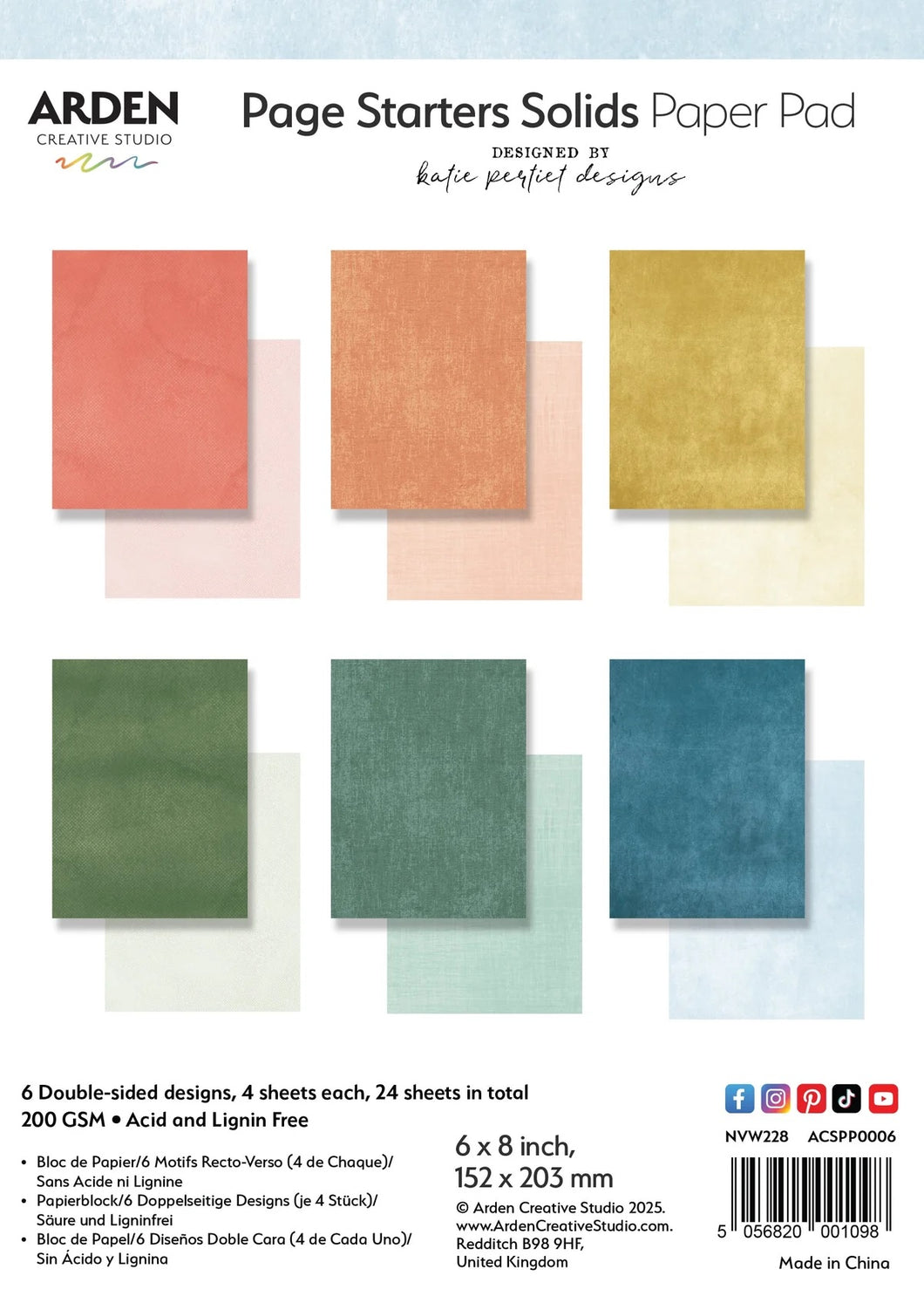 Arden Creative Studio Page Starters Solids 6in x 8in Paper Pad (ACSPP0006)