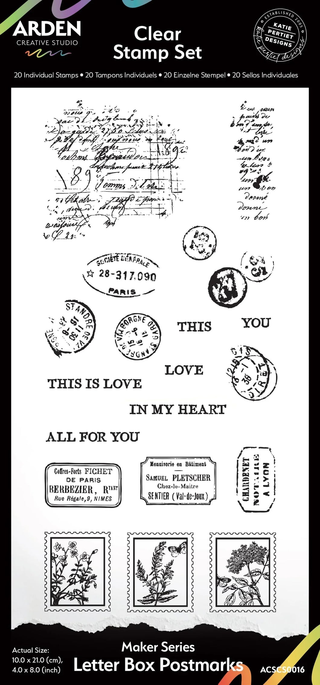 Arden Creative Studio Studio Maker Series Letter Box Postmarks 4in x 8in Clear Stamp Set (ACSCS0016)