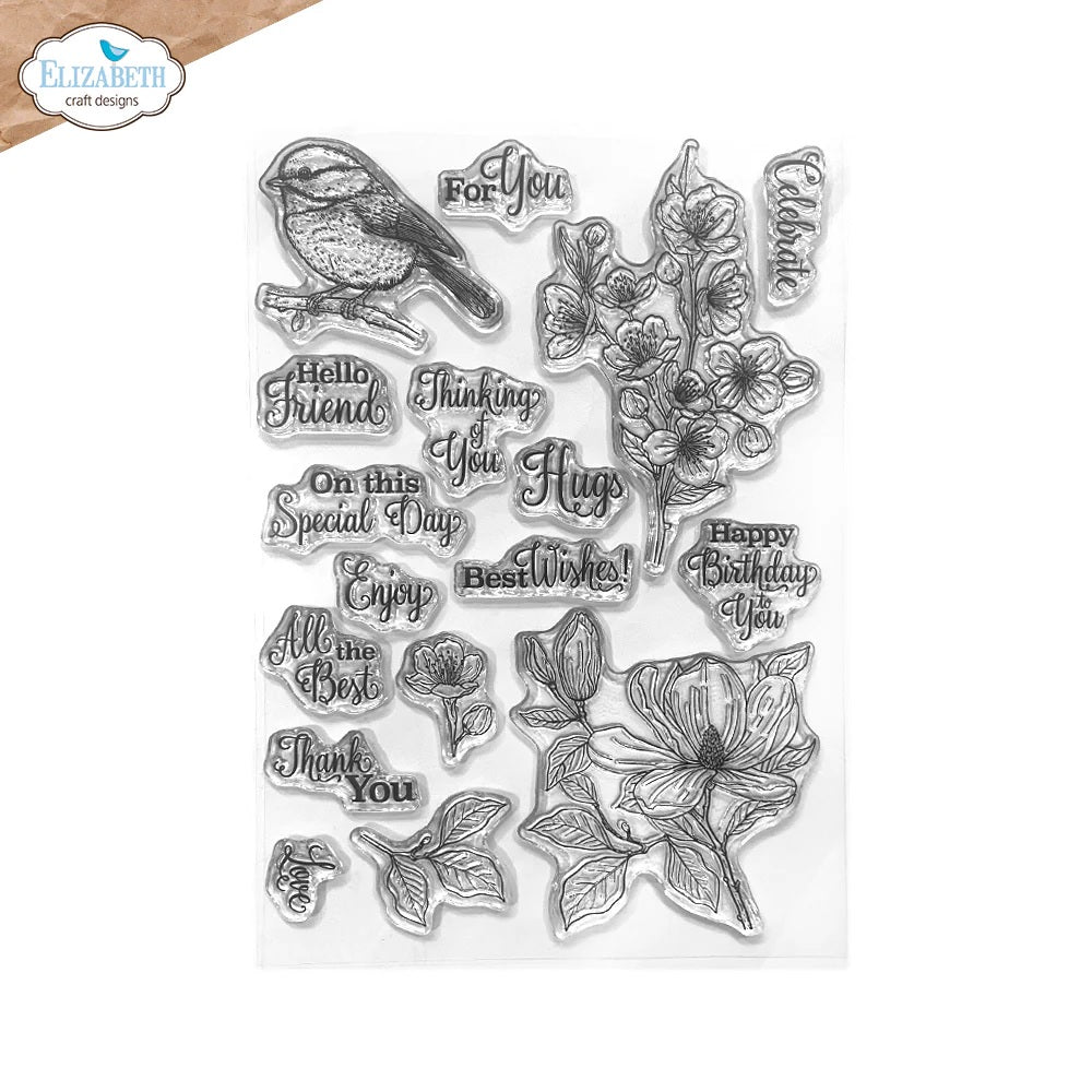 Elizabeth Craft Designs Spring Blossom Collection Floral Branches & Sentiments Stamp Set (CS405)