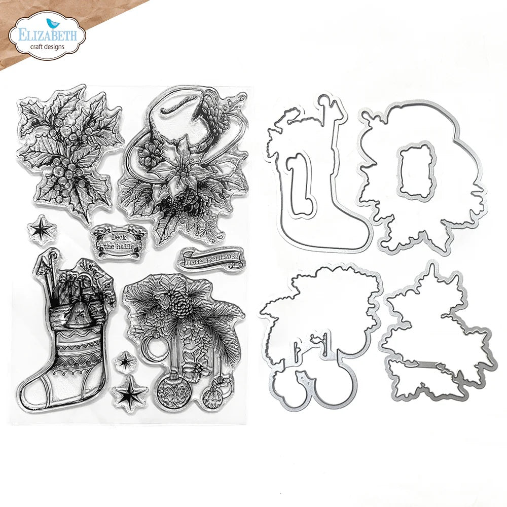 Elizabeth Craft Designs- Art Journal by Devid Roodenburg Deck the Halls Stamp & Die set