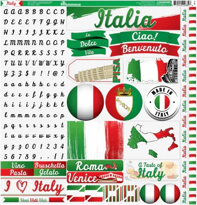 Reminisce Italy Collection 12x12 Die Cut Sticker Sheet (IT-100)