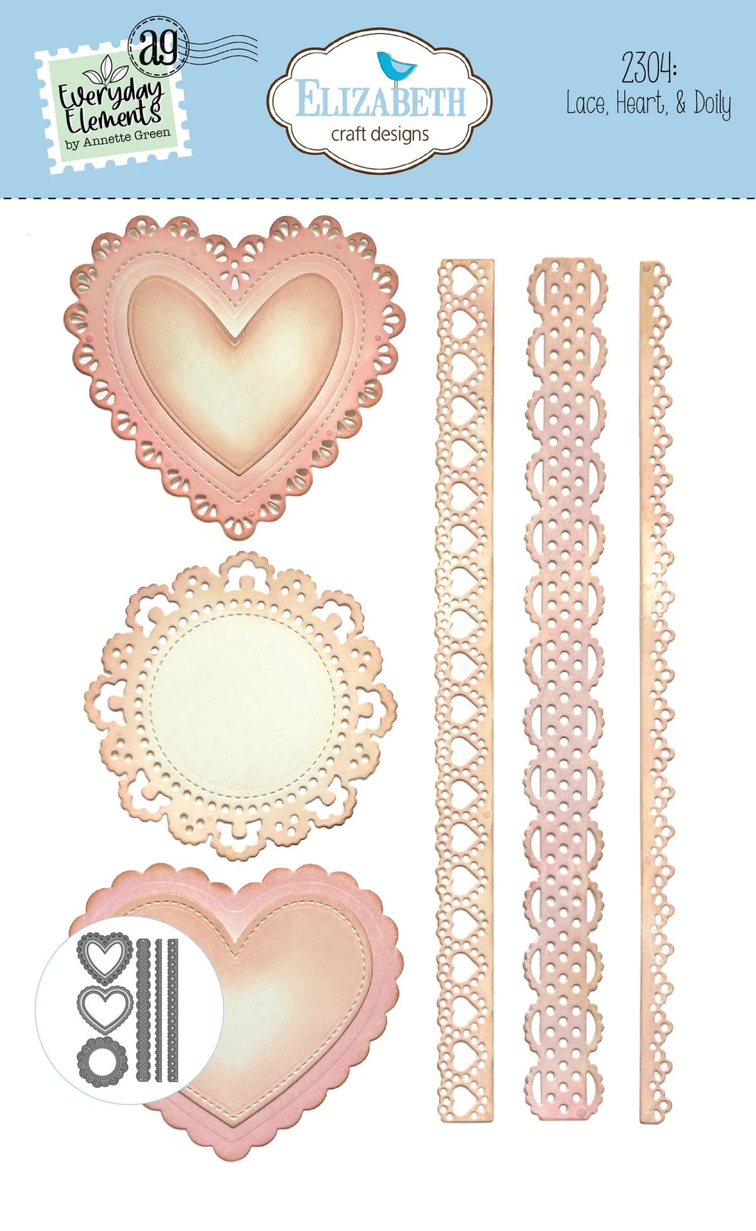Elizabeth Craft Designs Romance Revival Collection Lace, Heart & Doily Die set  by Annette Green (2304)