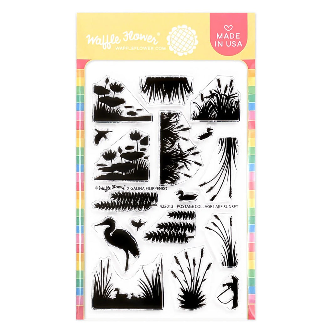 Waffle Flower Clear Stamp Postage Collage Lake sunset (422013)