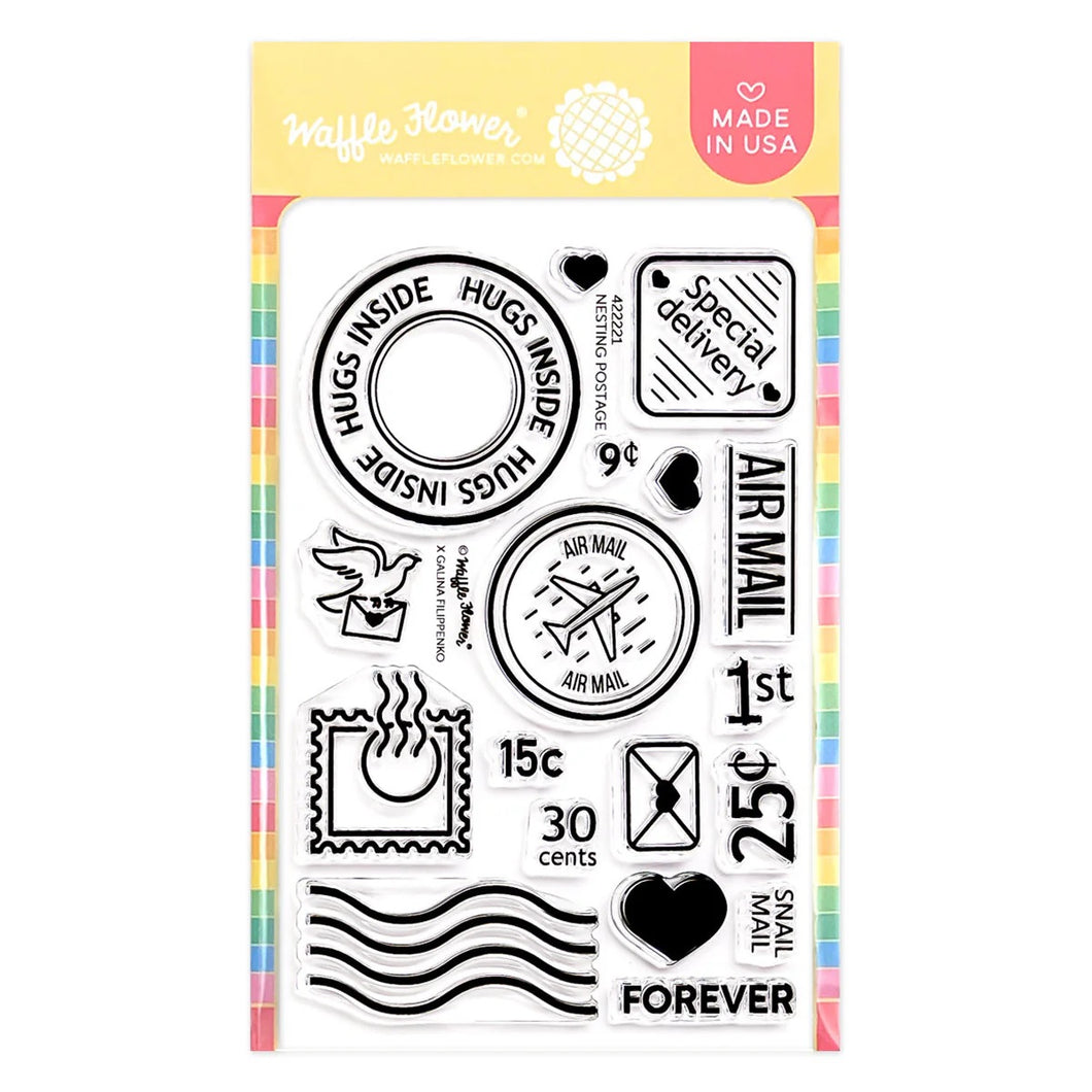 Waffle Flower Clear Stamp Set Nesting Postage Collage
