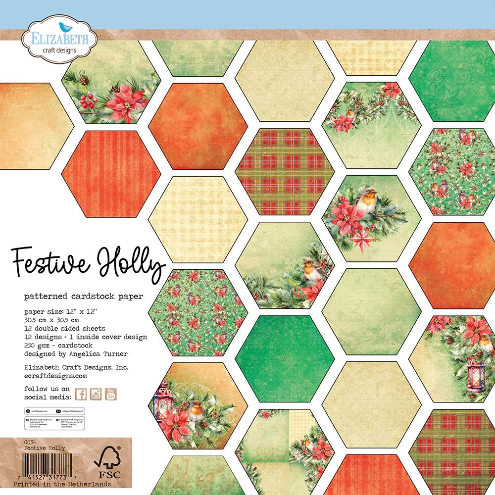 Elizabeth Craft Designs Festive Holly Collection Festive Holly Cardstock Paper Pack (C034)