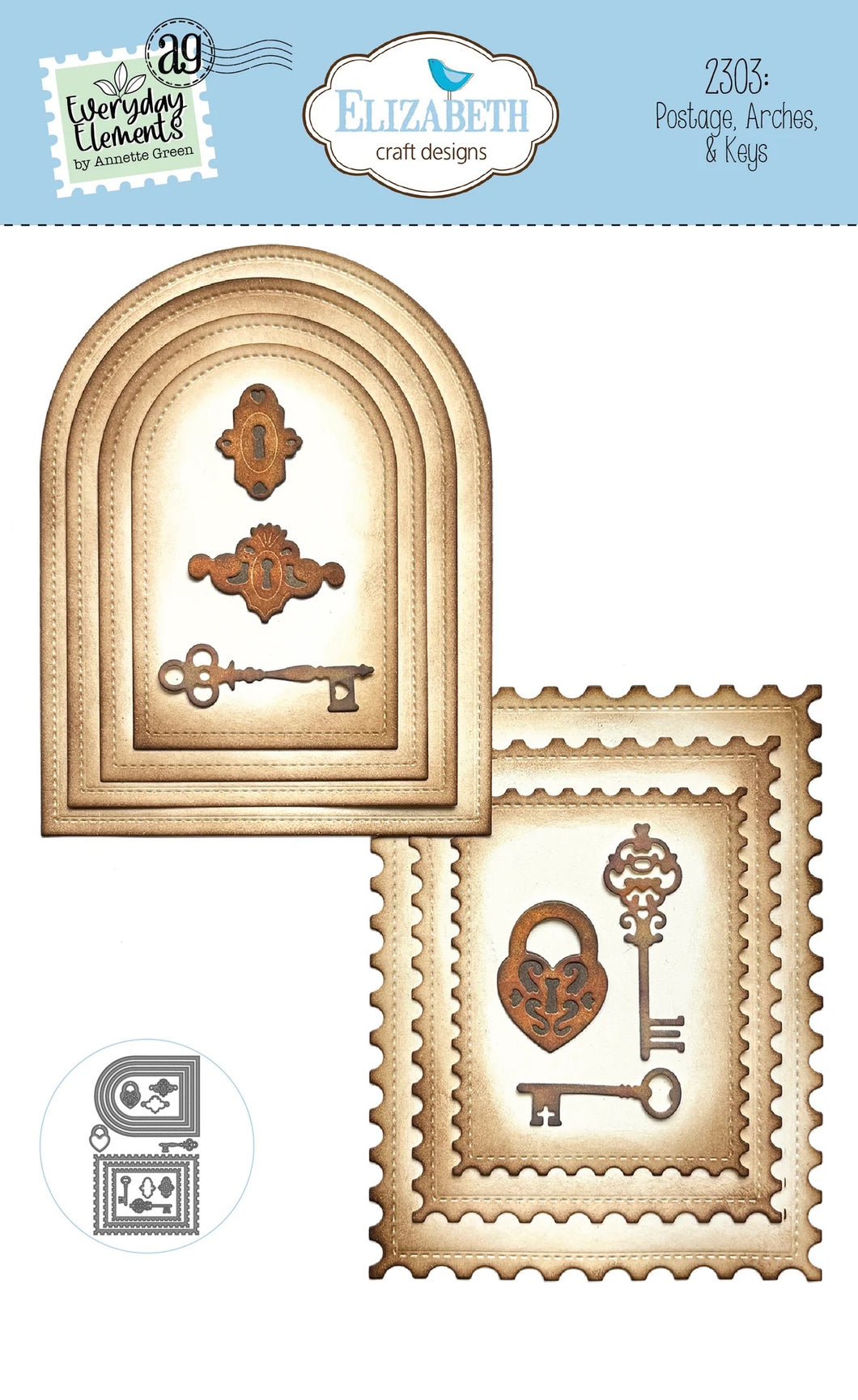 Elizabeth Craft Designs Romance Revival Collection Postage, Arches & Keys Die Set by Annette Green (2303)
