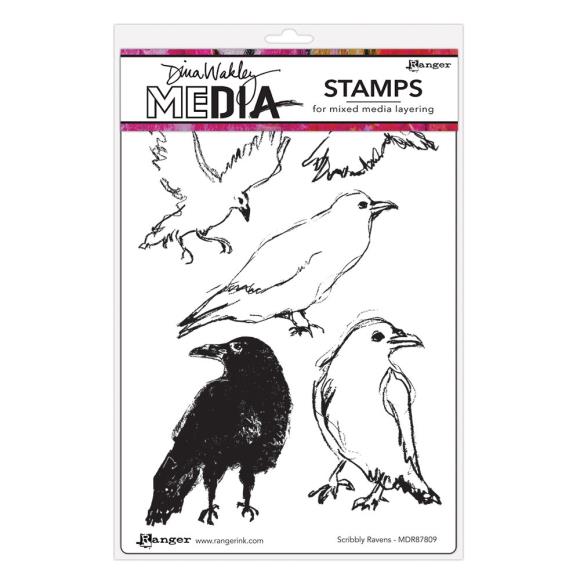 Dina wakley Media - Rubber Stamps Scribbly Ravens